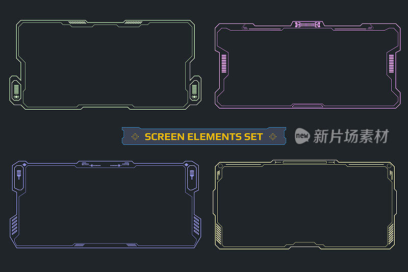 HUD futuristic screen virtual interface element vector set.